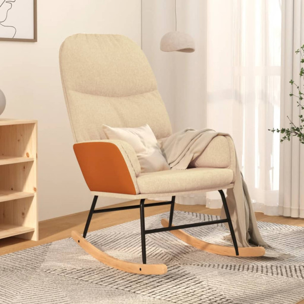 Silla mecedora de tela blanco crema D