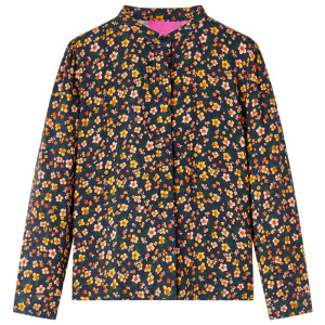 Camisa para niños con cuello mao estampado floral azul marino 92 D