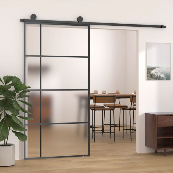 Puerta corredera ESG vidrio y aluminio negra 102.5x205 cm D