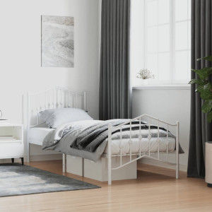 Estructura cama metal con cabecero y pie cama blanca 90x200 cm D
