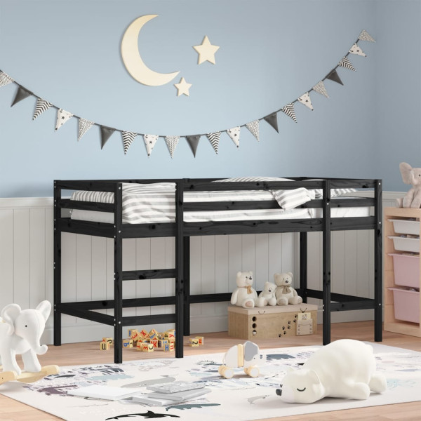 Cama alta de niños escalera madera maciza pino negra 90x190 cm D