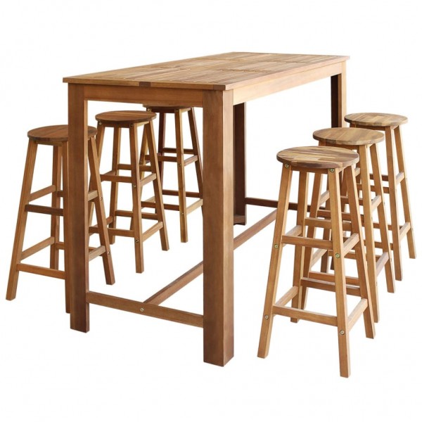 Set mesa de bar y taburetes 7 piezas de madera de acacia maciza D