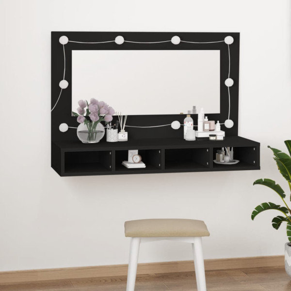 Mobiliário com espelho e LED preto 90x31.5x62 cm D