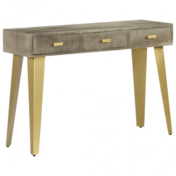 Mesa consola de madera mango maciza gris y latón 110x35x76 cm D