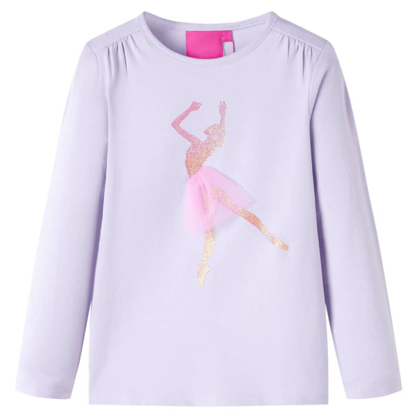 Camiseta para niños de manga larga estampado bailarina lila claro 116 D