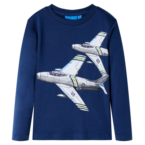 Camiseta para niños de manga larga estampado aviones azul marino 104 D