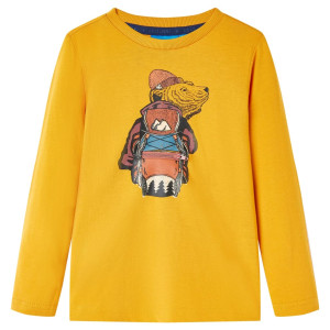 T-shirt de crianças de manga comprida com estampa de urso de cor ocre 92 D