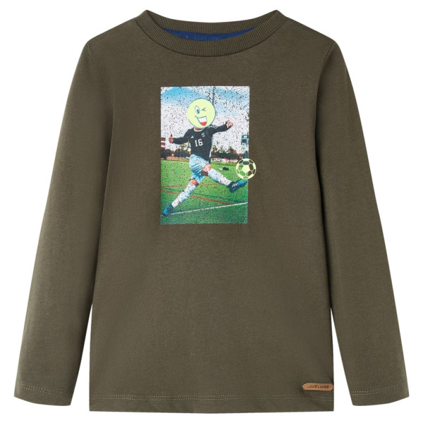 Camiseta de niños con manga larga estampado jugador fútbol caqui 104 D