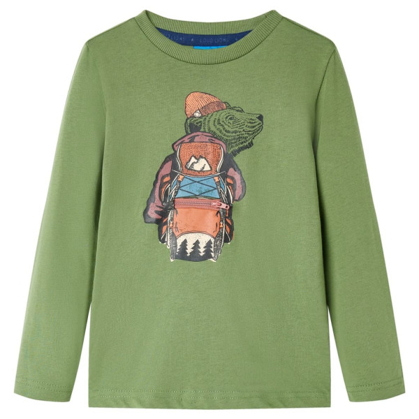 Camiseta de niños de manga larga con estampado de oso caqui claro 140 D