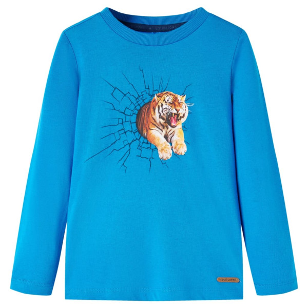 Camiseta de niños de manga larga estampado de tigre azul cobalto 116 D