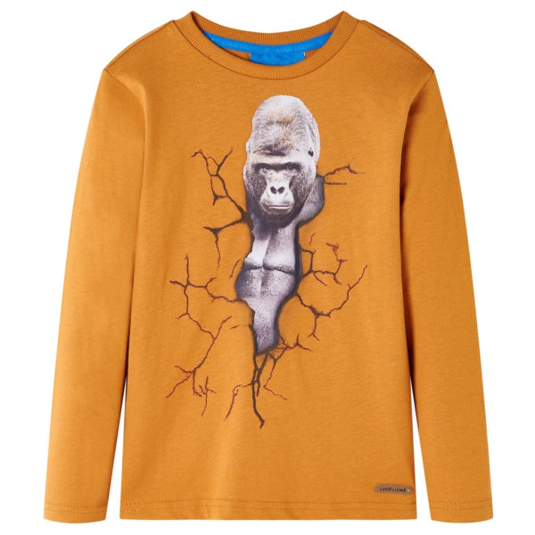 Camiseta para niños de manga larga estampado de gorila ocre oscuro 104 D