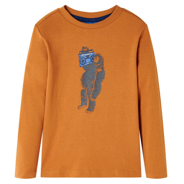 Camiseta para niños de manga larga estampado de gorila ocre oscuro 116 D