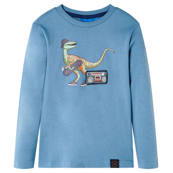 Camiseta de niños manga larga estampado de dinosaurio azul medio 116 D