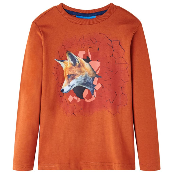 Camiseta de niños de manga larga estampado zorro color teja claro 128 D