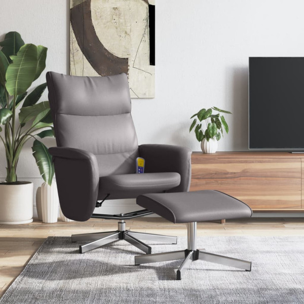 Sillón de masaje reclinable con reposapiés cuero sintético gris D