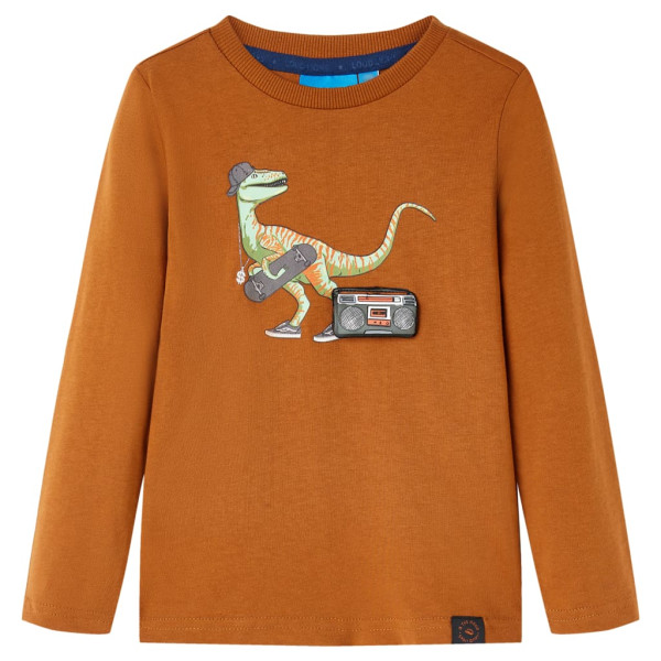 Camiseta de niños manga larga estampado de dinosaurio color coñac 104 D