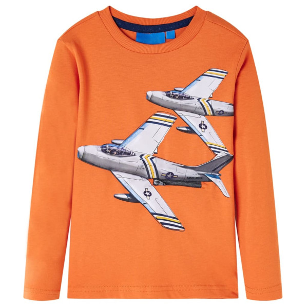 Camiseta para niños de manga larga estampado aviones naranja oscuro 92 D