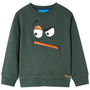 Sudadera para niños con estampado de cara verde oscuro 128 D