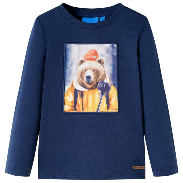 Camiseta para niños manga larga estampado oso azul marino melange 104 D