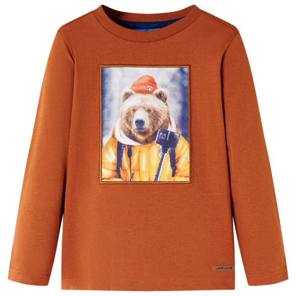 Camiseta de niños de manga larga estampado de oso naranja tostado 140 D