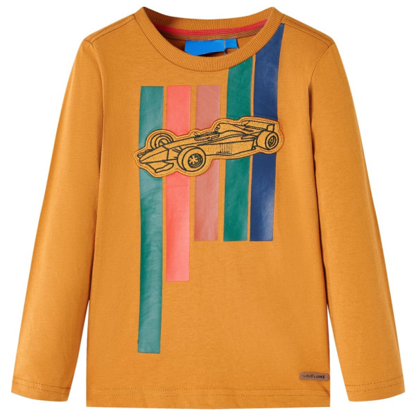 Camiseta de niños manga larga estampado coche carreras ocre oscuro 92 D