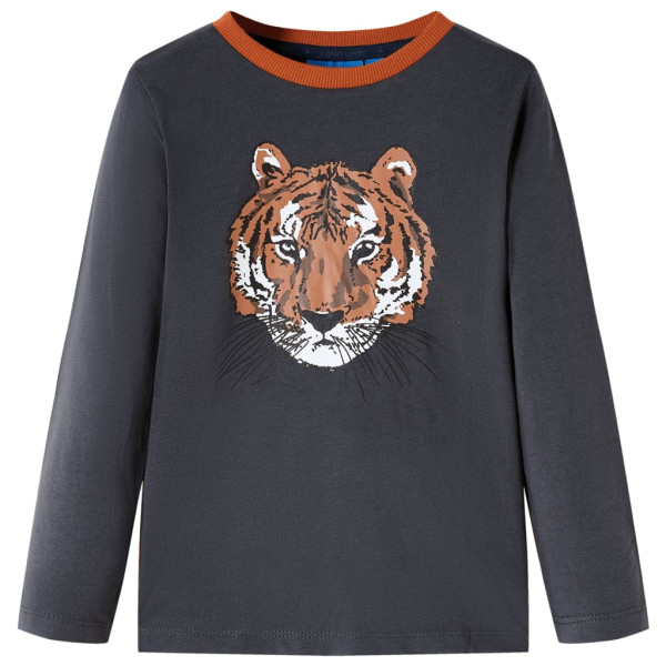 Camiseta para niños manga larga estampado de tigre gris antracita 104 D