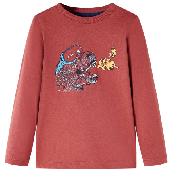 T-shirt de crianças manga longa impresso dinossauro vermelho assado 104 D