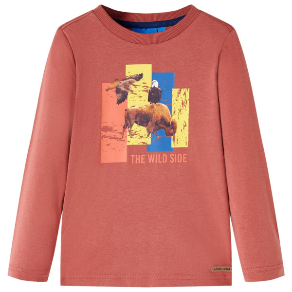 Camiseta para niños manga larga estampado res pájaros color henna 128 D