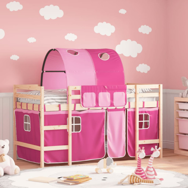 Cama alta para niños con túnel madera pino rosa 90x190 cm D