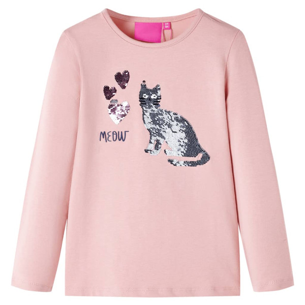 Camiseta niños manga larga diseño gato de lentejuelas rosa claro 140 D