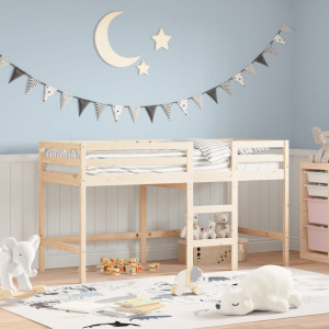 Cama alta de niños escalera madera maciza pino 80x200 cm D