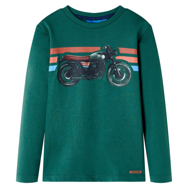 Camiseta para niños manga larga con estampado de moto verde 116 D