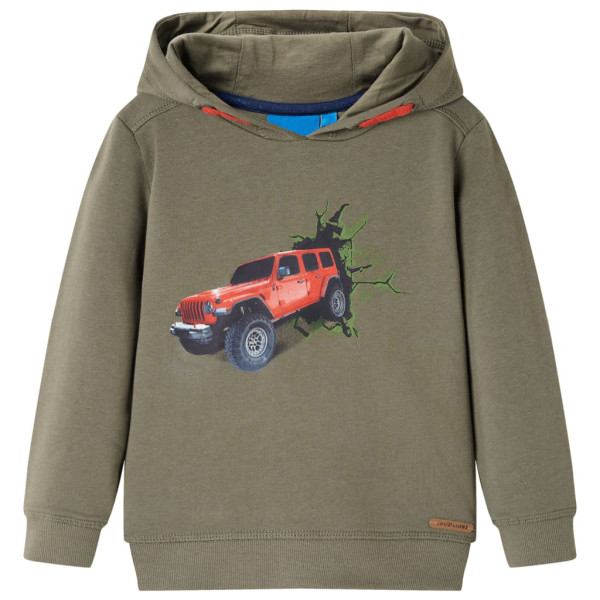 Sudadera para niños con capucha estampado todoterreno color caqui 128 D