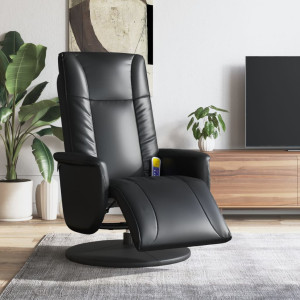Assento de massagem reclinável com apoio de pés de couro sintético preto D