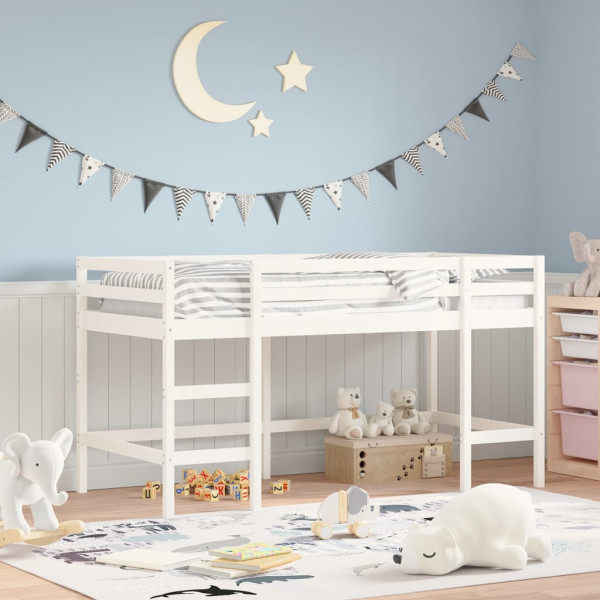 Cama alta de niños escalera madera maciza pino blanco 80x200 cm D