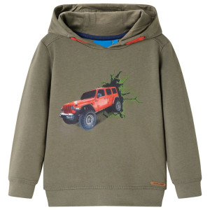 Sudadera para niños con capucha estampado todoterreno color caqui 92 D