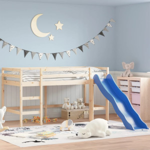 Cama alta para niños con tobogán madera maciza pino 80x200 cm D