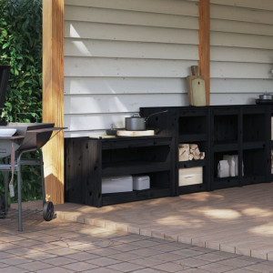 Muebles de cocina de exterior 2 pzas madera maciza pino negro D