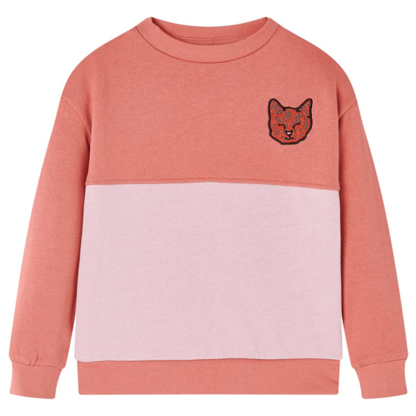 Camiseta para crianças cor bloco desenho gato cor rosa 116 D