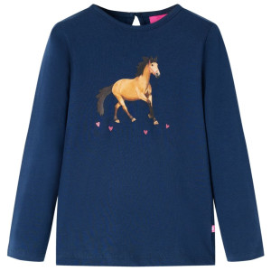 Camiseta de niño de manga larga estampado de caballo azul marino 128 D