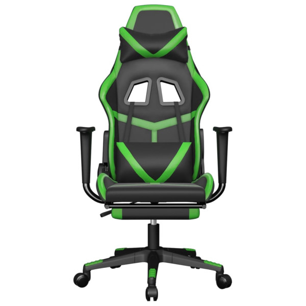 Silla gaming de masaje y reposapiés cuero sintético negro verde D