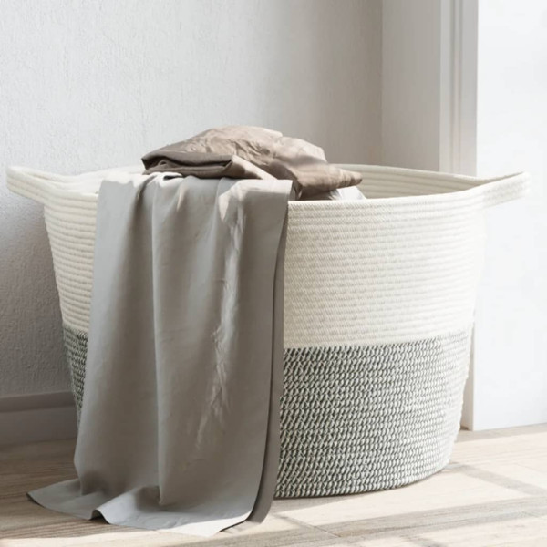 Cesto de roupa suja de algodão cinza e branco Ø60x36 cm D