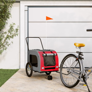 Trailer de bicicleta para cães em tecido Oxford de ferro vermelho cinza D