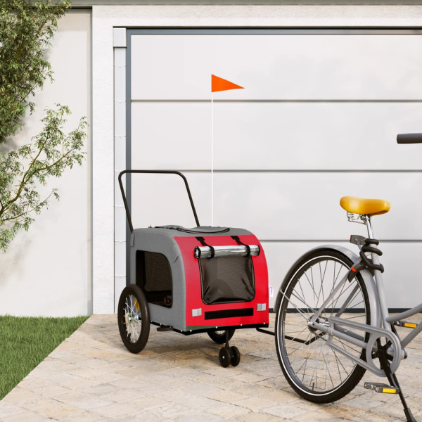 Remolque de bicicleta para perros hierro tela Oxford rojo gris D