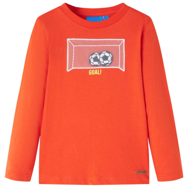 Camiseta niños manga larga diseño portería fútbol naranja brillo 140 D