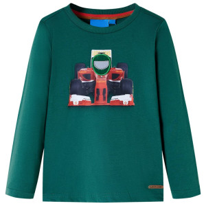 Camiseta para niños manga larga estampado de coche carreras verde 140 D