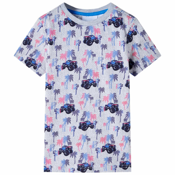 Camiseta de niños con estampado coches monster truck gris melange 104 D