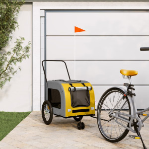 Reboque de bicicleta para cães ferro tecido Oxford amarelo cinza D