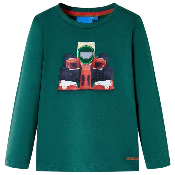 Camiseta para niños manga larga estampado de coche carreras verde 128 D