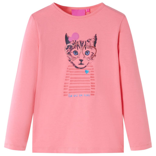 T-shirt para crianças manga longa rosa gato imprimir 140 D